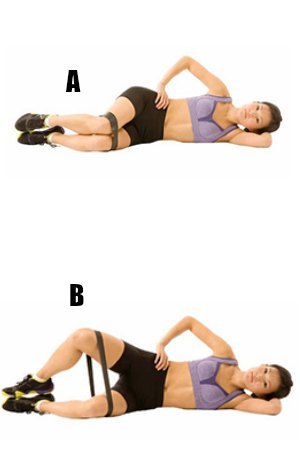Woman doing band clamshell exercises